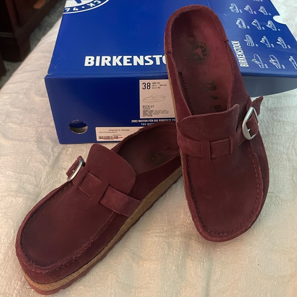 Birkenstock Buckley Maroon Suede Leather 38N (US L7, M5) #1021079 LIKE NEW!